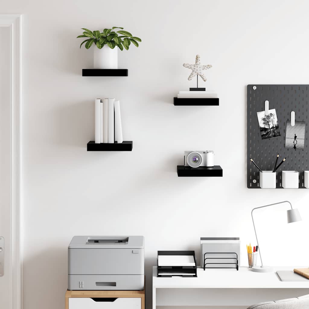 Floating Wall Shelves 4 pcs High Gloss Black 23x23.5x3.8 cm MDF