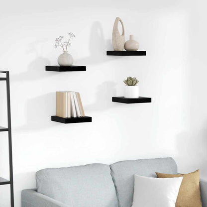 Floating Wall Shelves 4 pcs High Gloss Black 23x23.5x3.8 cm MDF
