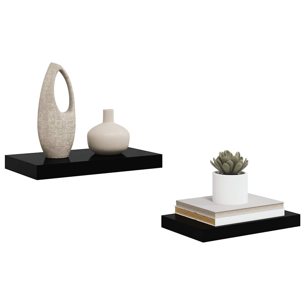 Floating Wall Shelves 2 pcs High Gloss Black 40x23x3.8 cm MDF