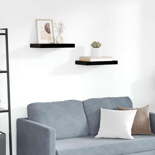 Floating Wall Shelves 2 pcs High Gloss Black 40x23.5x3.8 cm MDF