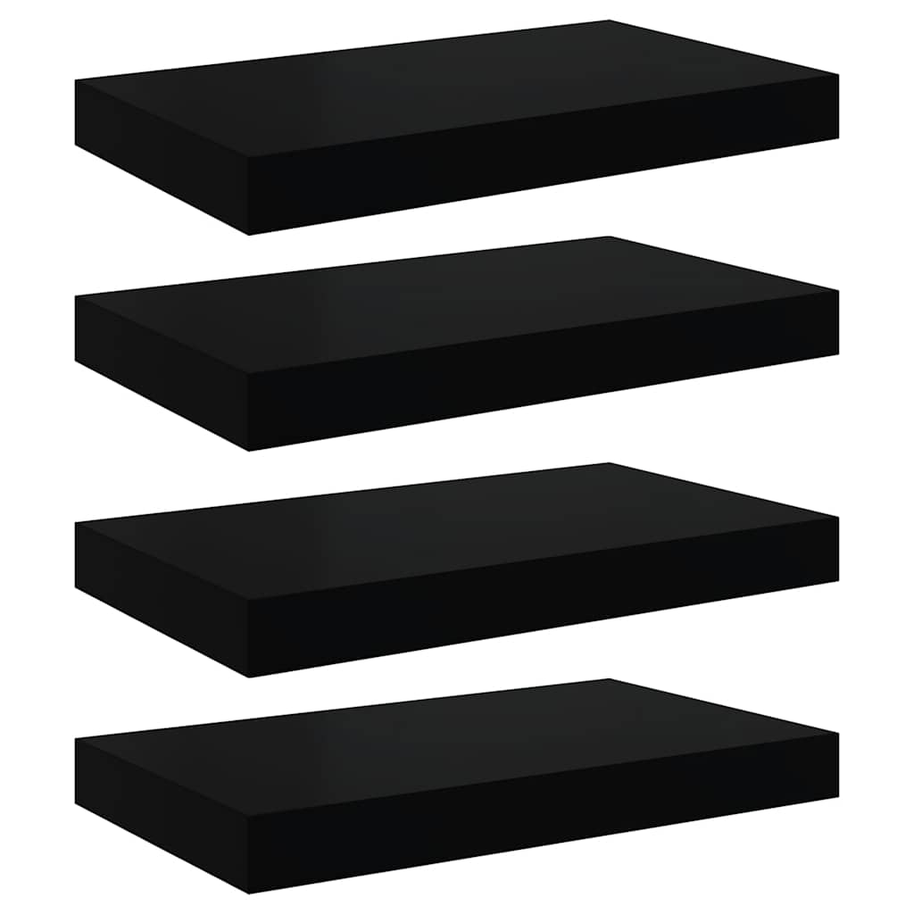 Floating Wall Shelves 4 pcs High Gloss Black 40x23x3.8 cm MDF