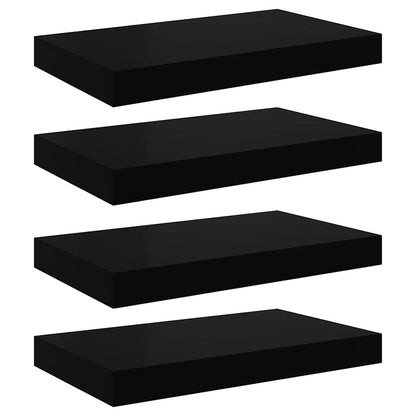 Floating Wall Shelves 4 pcs High Gloss Black 40x23x3.8 cm MDF