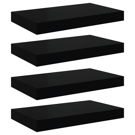 Floating Wall Shelves 4 pcs High Gloss Black 40x23x3.8 cm MDF
