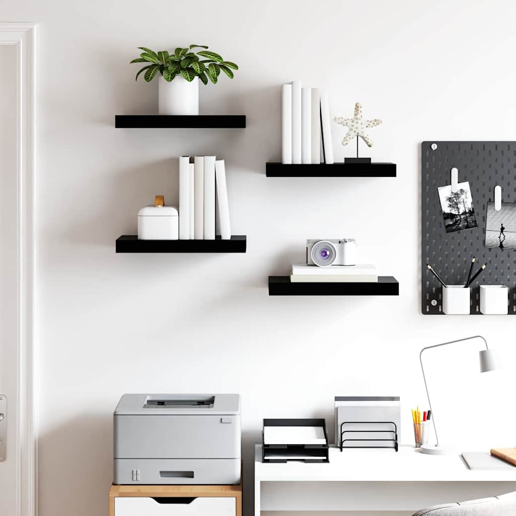 Floating Wall Shelves 4 pcs High Gloss Black 40x23x3.8 cm MDF