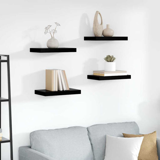 Floating Wall Shelves 4 pcs High Gloss Black 40x23x3.8 cm MDF