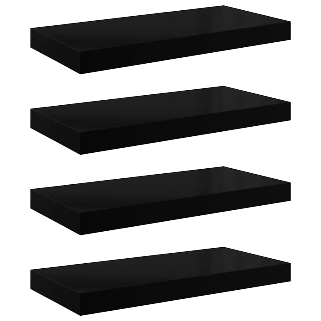Floating Wall Shelves 4 pcs High Gloss Black 50x23x3.8 cm MDF