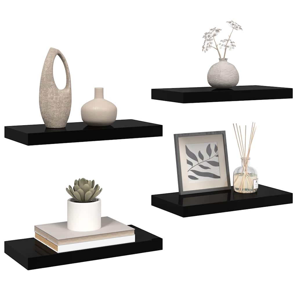 Floating Wall Shelves 4 pcs High Gloss Black 50x23x3.8 cm MDF
