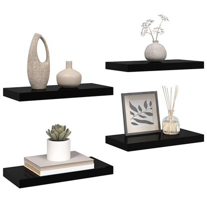 Floating Wall Shelves 4 pcs High Gloss Black 50x23x3.8 cm MDF