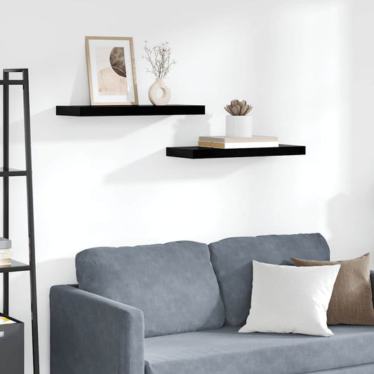 Floating Wall Shelves 2 pcs High Gloss Black 60x23.5x3.8 cm MDF