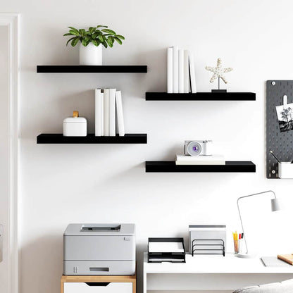 Floating Wall Shelves 4 pcs High Gloss Black 60x23.5x3.8 cm MDF