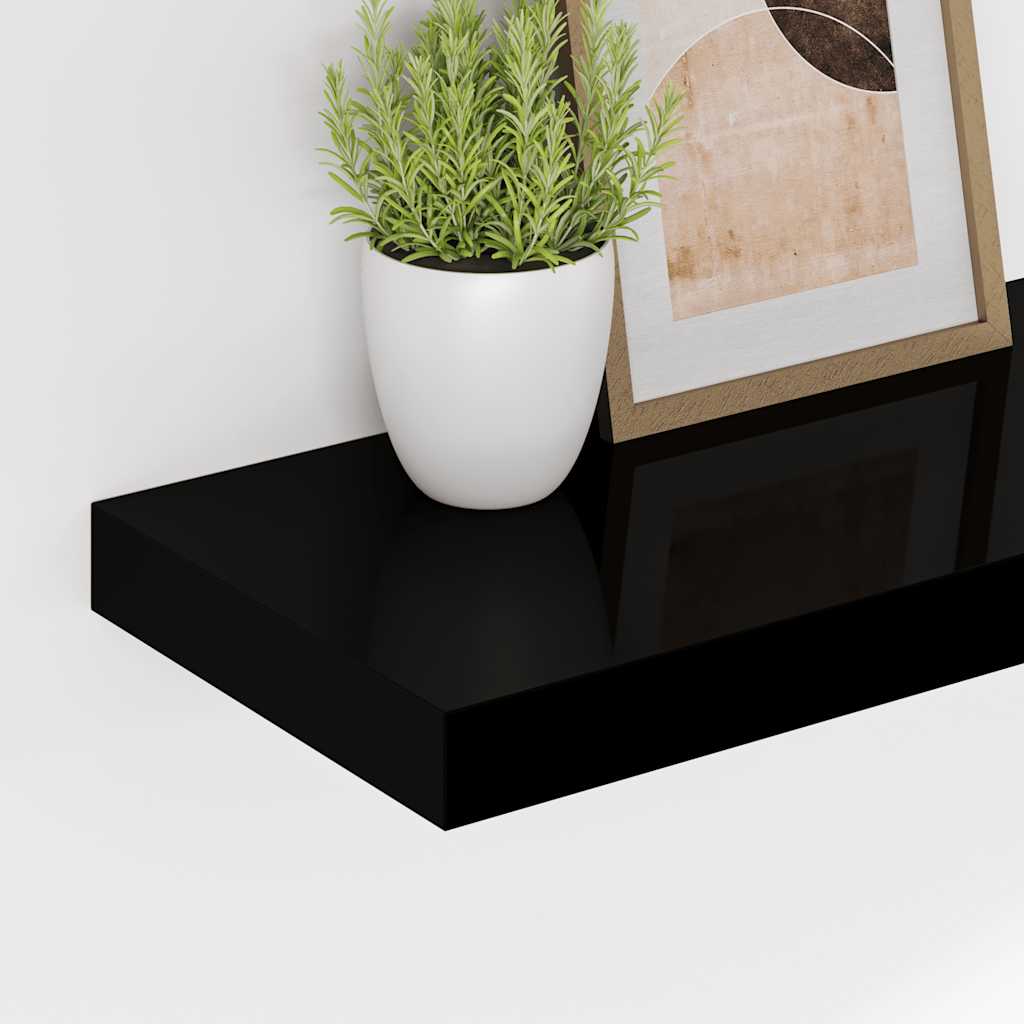 Floating Wall Shelves 4 pcs High Gloss Black 60x23.5x3.8 cm MDF