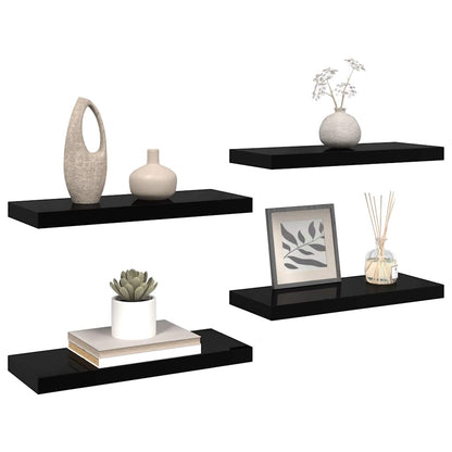 Floating Wall Shelves 4 pcs High Gloss Black 60x23.5x3.8 cm MDF