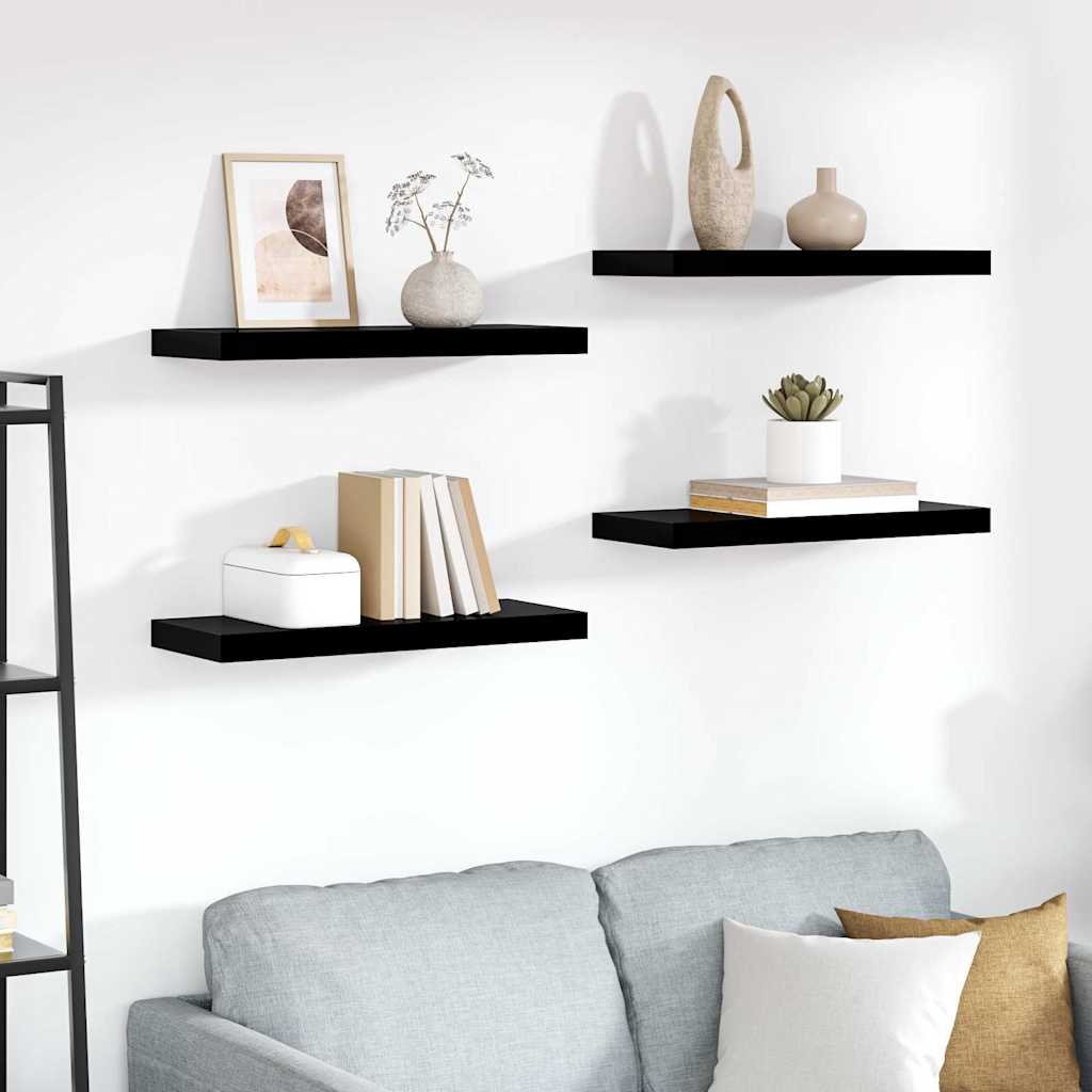 Floating Wall Shelves 4 pcs High Gloss Black 60x23.5x3.8 cm MDF