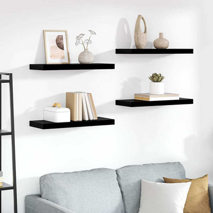 Floating Wall Shelves 4 pcs High Gloss Black 60x23.5x3.8 cm MDF