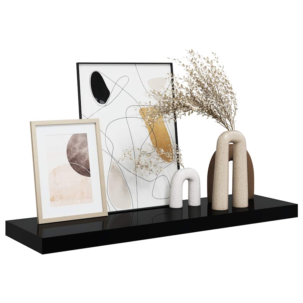 Floating Wall Shelf High Gloss Black 80x23.5x3.8 cm MDF