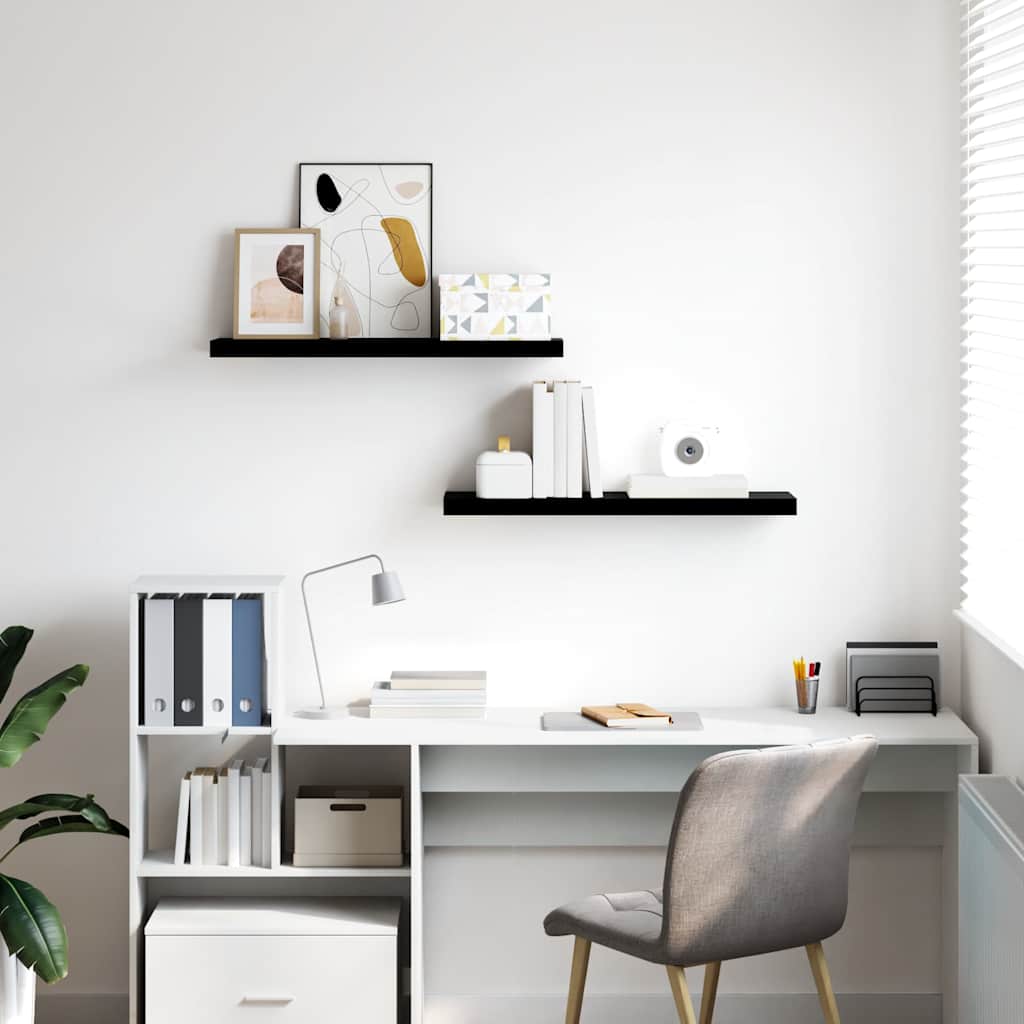 Floating Wall Shelves 2 pcs High Gloss Black 80x23.5x3.8 cm MDF