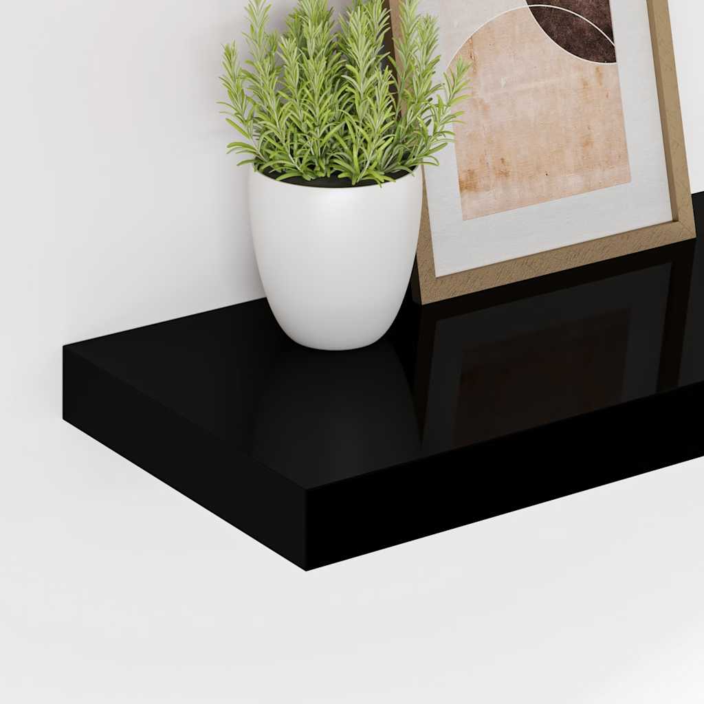 Floating Wall Shelves 2 pcs High Gloss Black 80x23.5x3.8 cm MDF