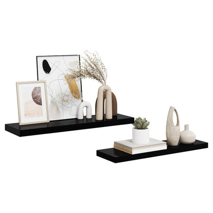 Floating Wall Shelves 2 pcs High Gloss Black 80x23.5x3.8 cm MDF