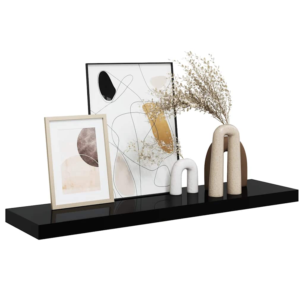 Floating Wall Shelf High Gloss Black 90x23.5x3.8 cm MDF