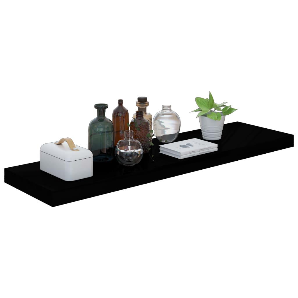 Floating Wall Shelves 2 pcs High Gloss Black 90x23.5x3.8 cm MDF