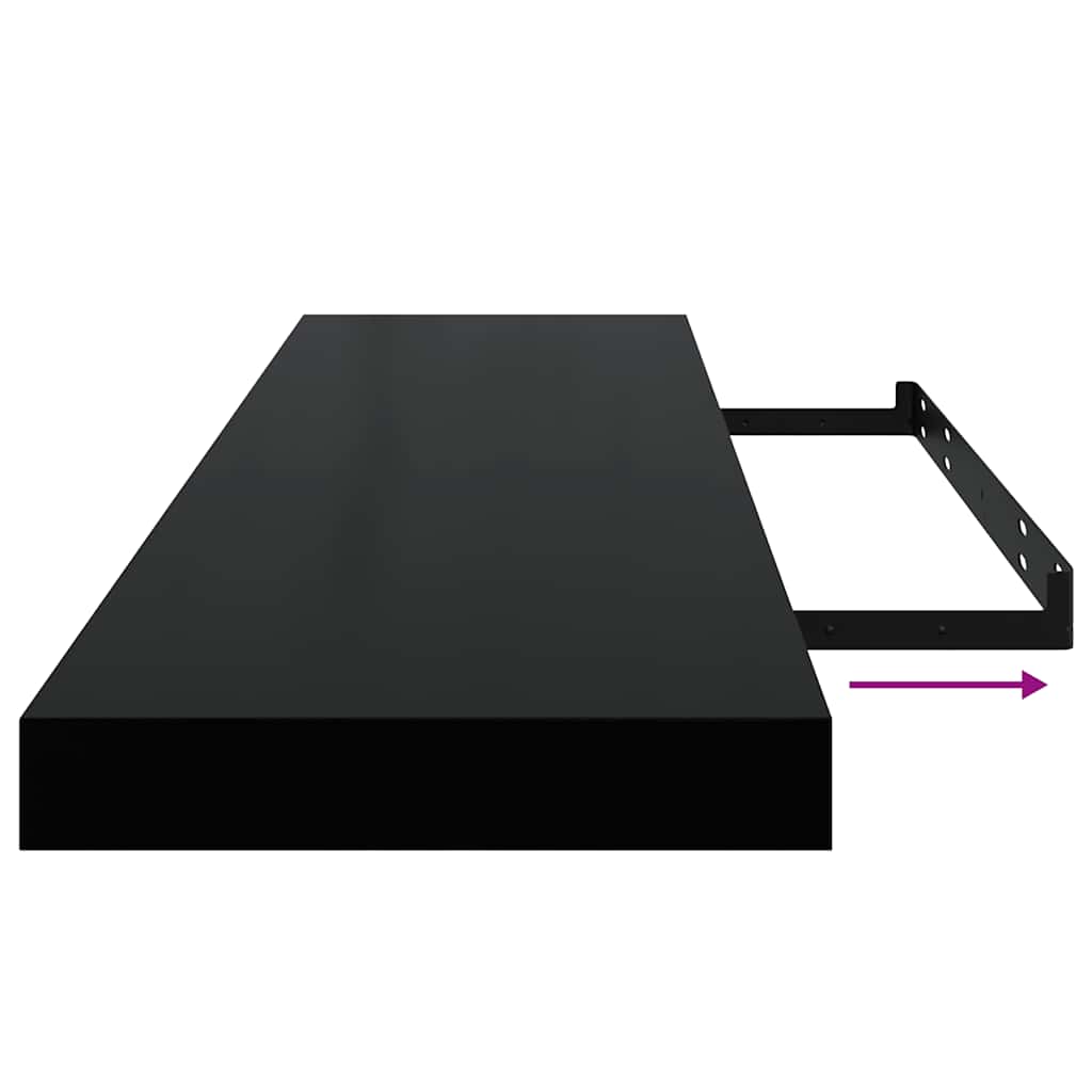Floating Wall Shelves 2 pcs High Gloss Black 90x23.5x3.8 cm MDF
