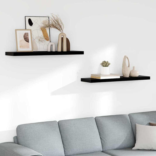 Floating Wall Shelves 2 pcs High Gloss Black 90x23.5x3.8 cm MDF