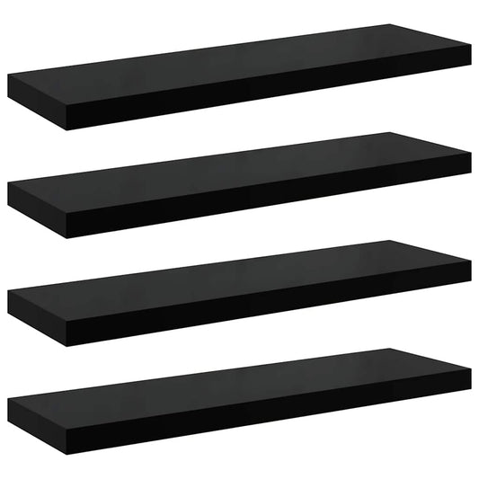 Floating Wall Shelves 4 pcs High Gloss Black 90x23.5x3.8 cm MDF