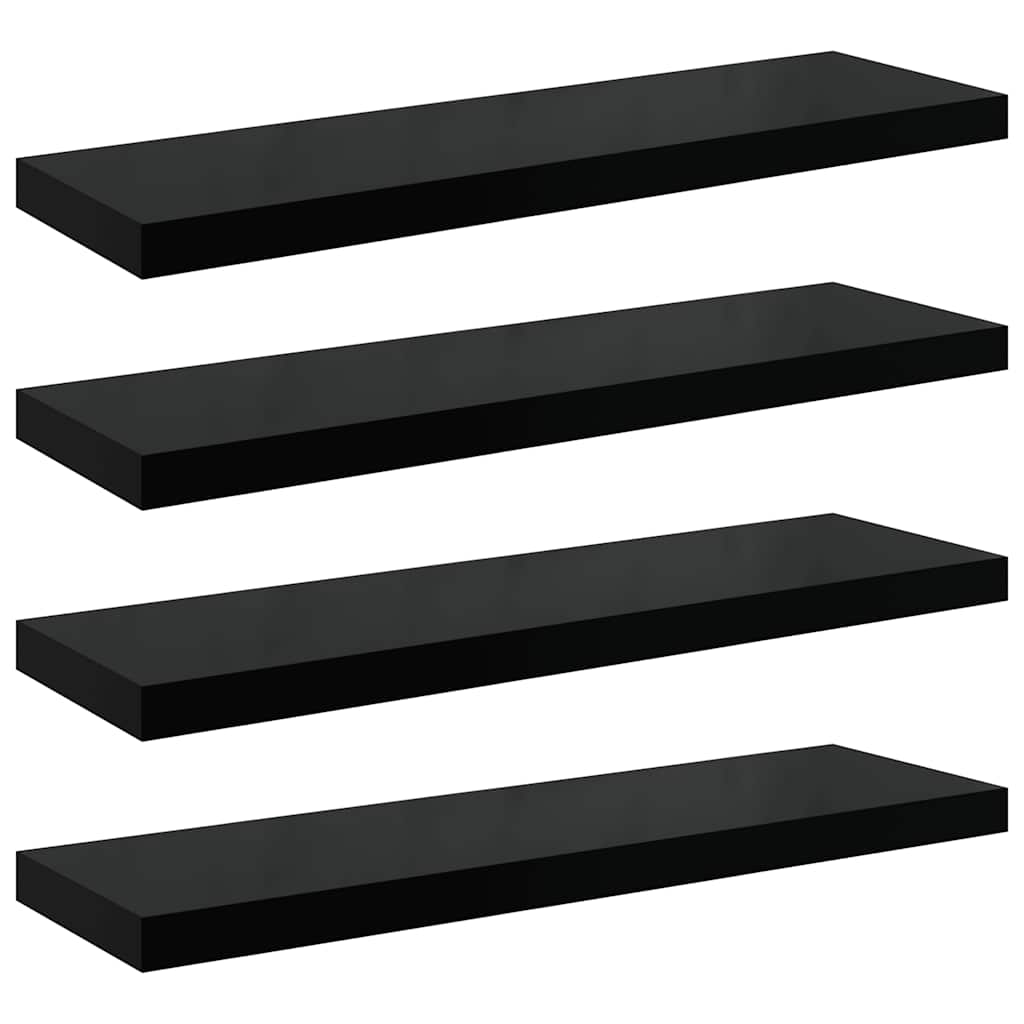 Floating Wall Shelves 4 pcs High Gloss Black 90x23.5x3.8 cm MDF