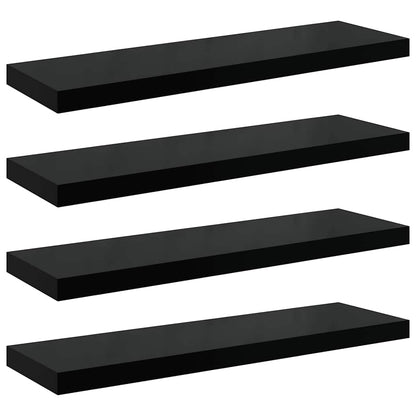 Floating Wall Shelves 4 pcs High Gloss Black 90x23.5x3.8 cm MDF