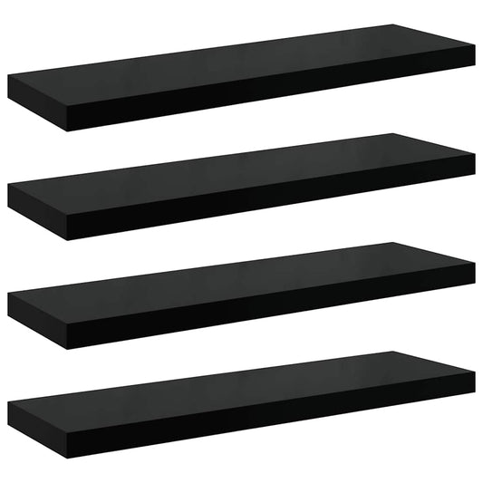 Floating Wall Shelves 4 pcs High Gloss Black 90x23.5x3.8 cm MDF