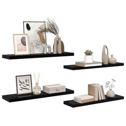 Floating Wall Shelves 4 pcs High Gloss Black 90x23.5x3.8 cm MDF