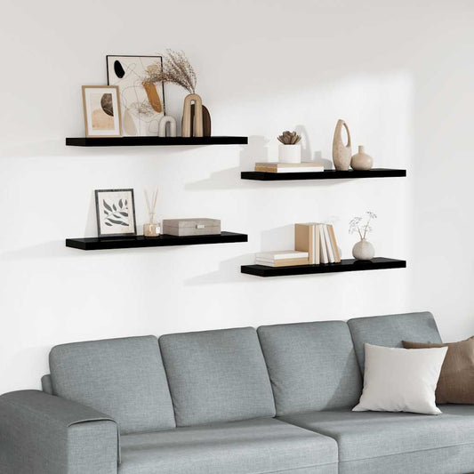 Floating Wall Shelves 4 pcs High Gloss Black 90x23.5x3.8 cm MDF