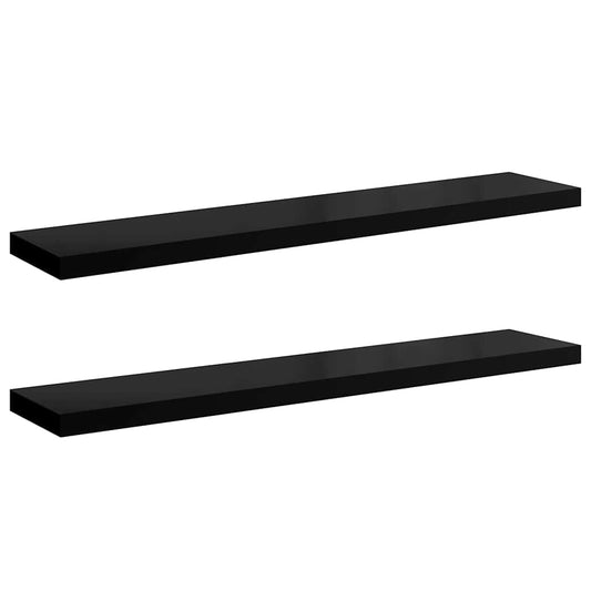 Floating Wall Shelves 2 pcs High Gloss Black 120x23.5x3.8 cm MDF