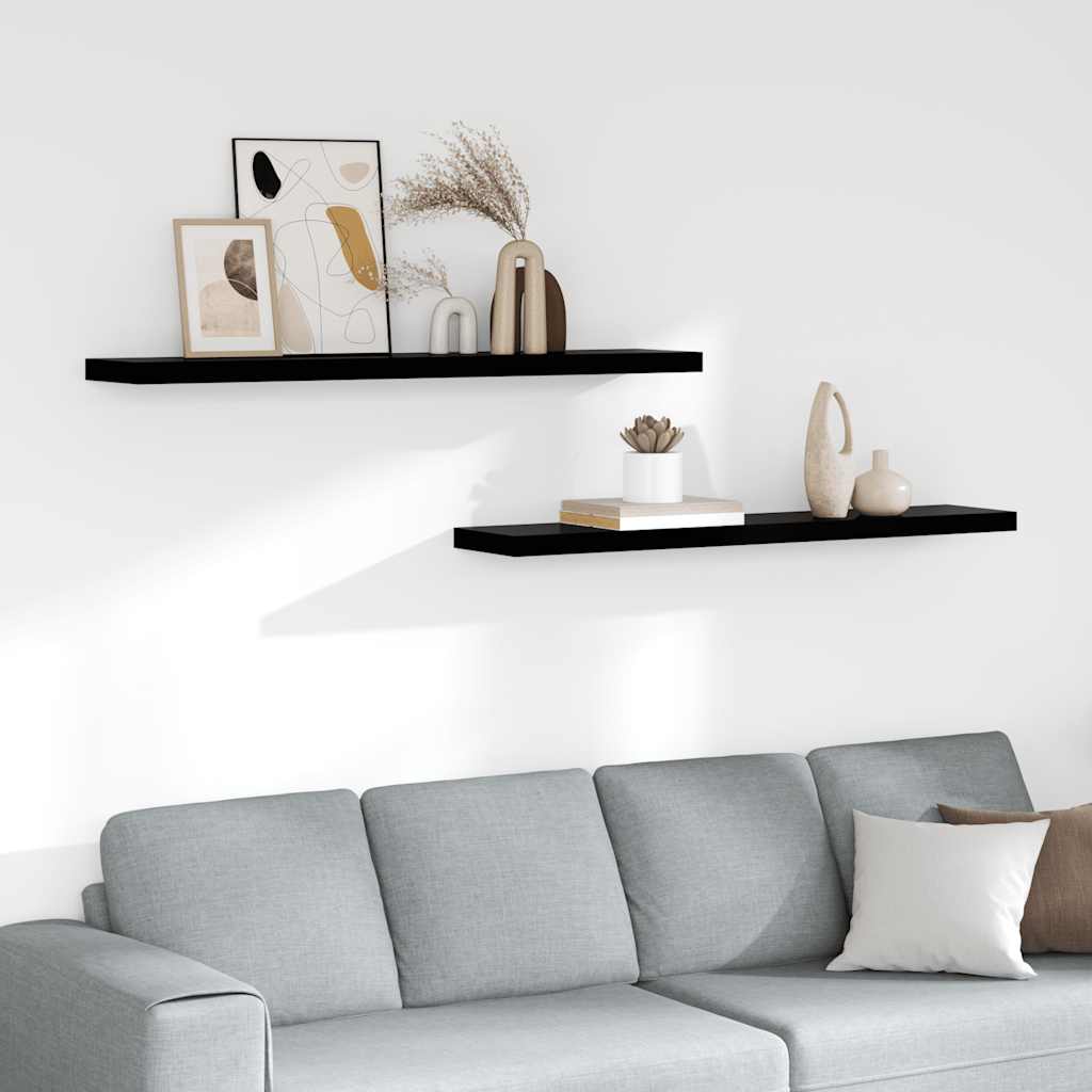 Floating Wall Shelves 2 pcs High Gloss Black 120x23.5x3.8 cm MDF