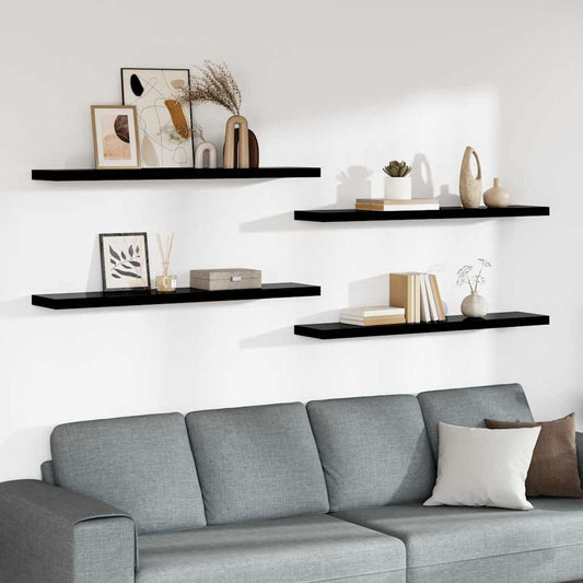 Floating Wall Shelves 4 pcs High Gloss Black 120x23.5x3.8 cm MDF