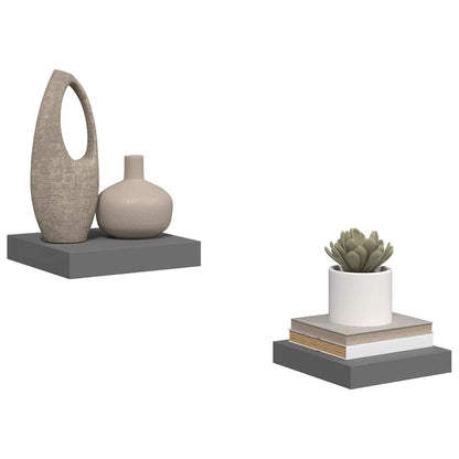 Floating Wall Shelves 2 pcs High Gloss Grey 23x23.5x3.8 cm MDF