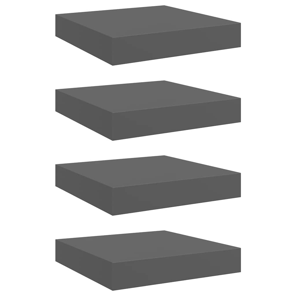 Floating Wall Shelves 4 pcs High Gloss Grey 23x23.5x3.8 cm MDF