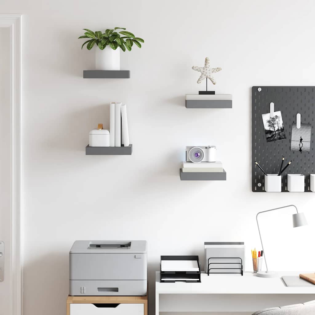 Floating Wall Shelves 4 pcs High Gloss Grey 23x23.5x3.8 cm MDF