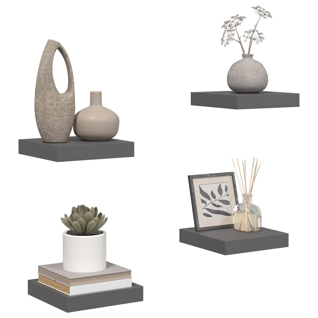 Floating Wall Shelves 4 pcs High Gloss Grey 23x23.5x3.8 cm MDF