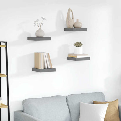 Floating Wall Shelves 4 pcs High Gloss Grey 23x23.5x3.8 cm MDF
