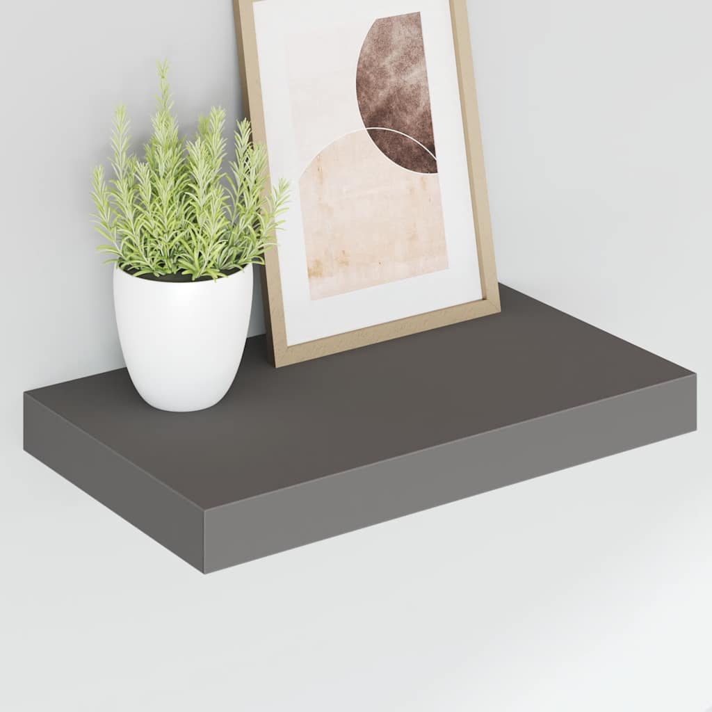 Floating Wall Shelves 2 pcs High Gloss Grey 40x23.5x3.8 cm MDF