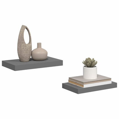 Floating Wall Shelves 2 pcs High Gloss Grey 40x23.5x3.8 cm MDF
