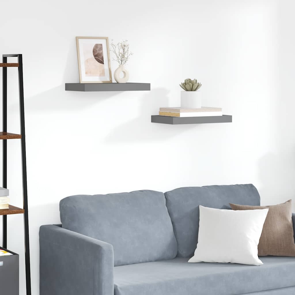 Floating Wall Shelves 2 pcs High Gloss Grey 40x23.5x3.8 cm MDF