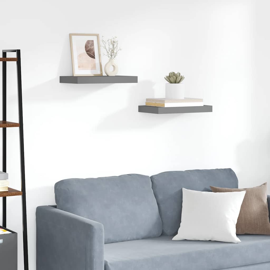 Floating Wall Shelves 2 pcs High Gloss Grey 40x23x3.8 cm MDF
