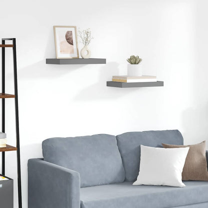 Floating Wall Shelves 2 pcs High Gloss Grey 40x23x3.8 cm MDF