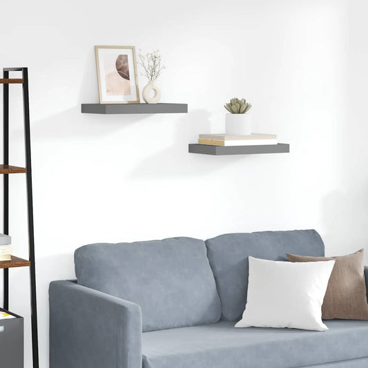 Floating Wall Shelves 2 pcs High Gloss Grey 40x23x3.8 cm MDF
