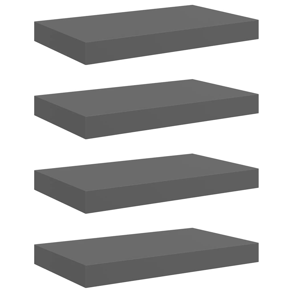 Floating Wall Shelves 4 pcs High Gloss Grey 40x23x3.8 cm MDF