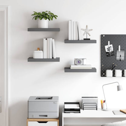 Floating Wall Shelves 4 pcs High Gloss Grey 40x23x3.8 cm MDF