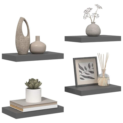 Floating Wall Shelves 4 pcs High Gloss Grey 40x23x3.8 cm MDF