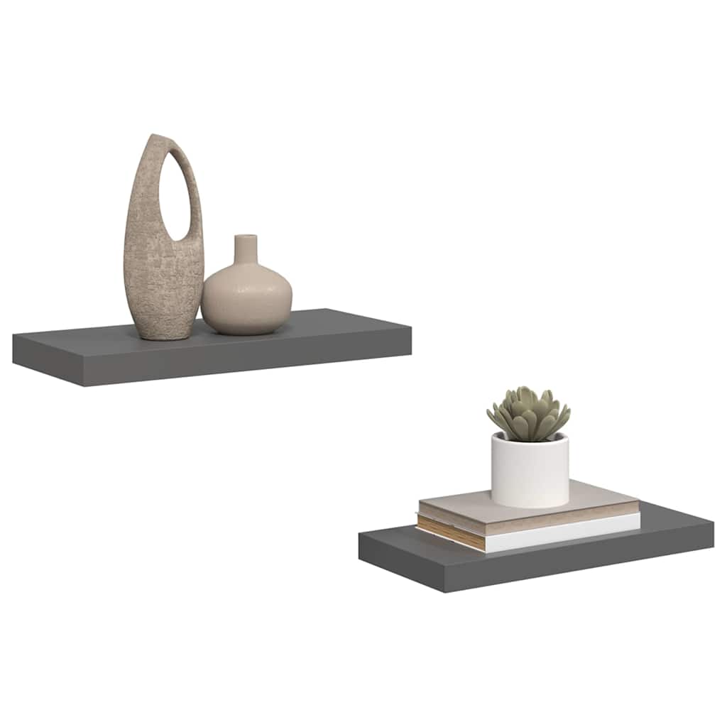 Floating Wall Shelves 2 pcs High Gloss Grey 50x23x3.8 cm MDF